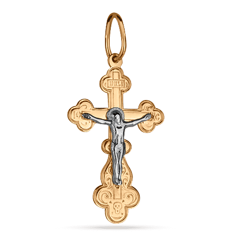 Крестик в красном золоте с распятием из белого золота без вставок 027454 детальное изображение ювелирного изделия Золотые крестики православные