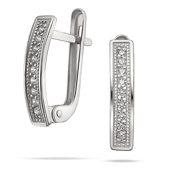 Серьги в белом золоте с фианитами на английской застежке 040424 детальное изображение ювелирного изделия Золотые серьги с фианитом Серьги в белом золоте с фианитами на английской застежке 040424 детальное изображение ювелирного изделия Золотые серьги с фианитом