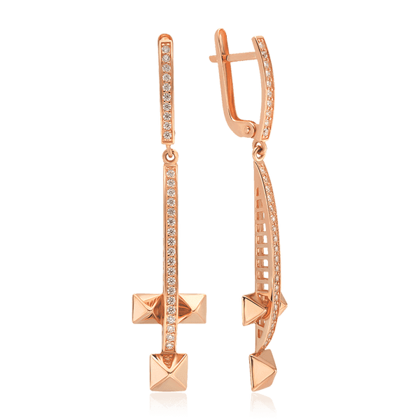 Золотые серьги подвески с россыпью фианитов пирамидки 034491 детальное изображение ювелирного изделия Золотые серьги Золотые серьги подвески с россыпью фианитов пирамидки 034491 детальное изображение ювелирного изделия Золотые серьги