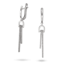 обзорное фото Серьги в белом золоте с подвижными подвесками, усыпанными блестящими фианитами 041107  Золотые серьги с фианитом