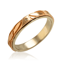 обзорное фото Золотое кольцо с фианитом в стильном исполнении 035495  Золотые кольца