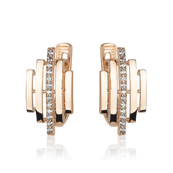 геометрические серьги с фианитами крсное золото геометрические серьги с фианитами крсное золото