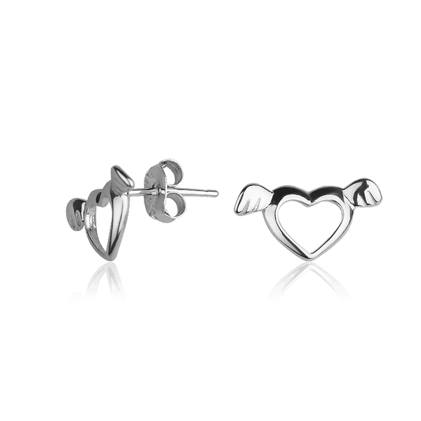 Серебряные серьги-пуссеты Сердце с крыльями без вставок 027362 детальное изображение ювелирного изделия Серебряные серьги без вставок Серебряные серьги-пуссеты Сердце с крыльями без вставок 027362 детальное изображение ювелирного изделия Серебряные серьги без вставок