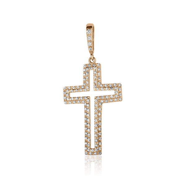 Крестик в красном золоте с белыми фианитами 027633 детальное изображение ювелирного изделия Декоративные золотые крестики Крестик в красном золоте с белыми фианитами 027633 детальное изображение ювелирного изделия Декоративные золотые крестики