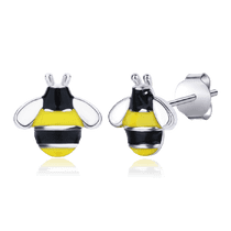 обзорное фото Серебряные серьги гвоздики Пчелки с эмалью 031143 Серебряные серьги с камнями обзорное фото Серебряные серьги гвоздики Пчелки с эмалью 031143  Серебряные серьги с камнями