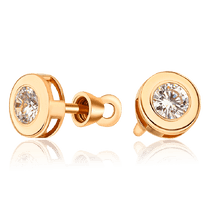 обзорное фото Золотые серьги гвоздики с фианитом 035191  Золотые серьги