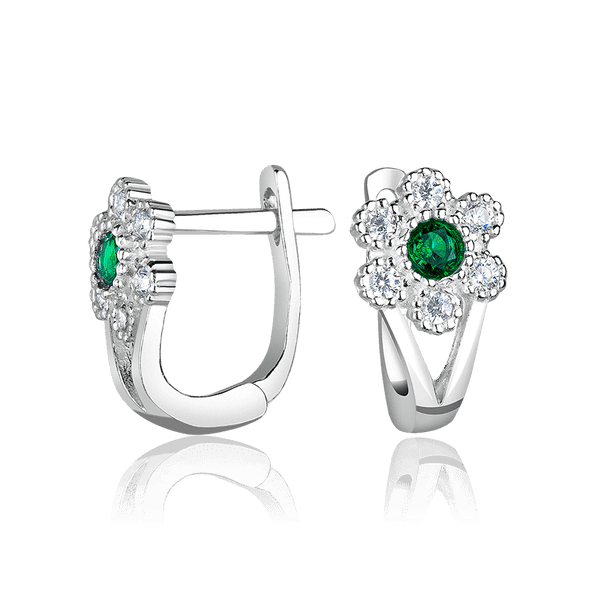 Серебряные детские серьги на английском замке с зелёным камушком цветочки 037611 детальное изображение ювелирного изделия Детские серебряные серьги  Серебряные детские серьги на английском замке с зелёным камушком цветочки 037611 детальное изображение ювелирного изделия Детские серебряные серьги