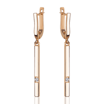 обзорное фото Золотые серьги подвески с палочкой и фианитом 034246  Золотые серьги