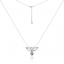 обзорное фото Серебряное колье на леске Голубь с фианитами 031320  Серебряные цепочки