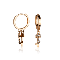 обзорное фото Золотые серьги с фианитами Ключики 030697 Золотые серьги кольца (конго)  обзорное фото Золотые серьги с фианитами Ключики 030697  Золотые серьги кольца (конго)