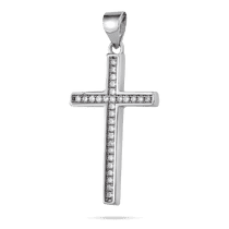 обзорное фото Серебряная элегантная подвеска Крестик с россыпью фианитов 040076  Серебряные подвески крестики