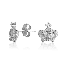 обзорное фото Серебряные серьги-гвоздики Корона с фианитами 027367  Серебряные серьги с камнями