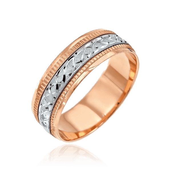 Свадебное кольцо из красного и белого золота с узором 036759 детальное изображение ювелирного изделия Золотые кольца Свадебное кольцо из красного и белого золота с узором 036759 детальное изображение ювелирного изделия Золотые кольца