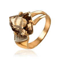 обзорное фото Женское золотое кольцо с кварцем и фианитами Амаретто 033957  Золотые кольца