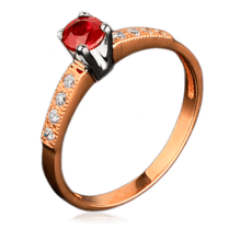 обзорное фото Кольцо из красного золота с рубином и бриллиантами 1035  Золотые кольца с рубином