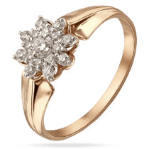 обзорное фото Кольцо из красного золота Бриллиантовый Цветок 039015  Золотые кольца с бриллиантами