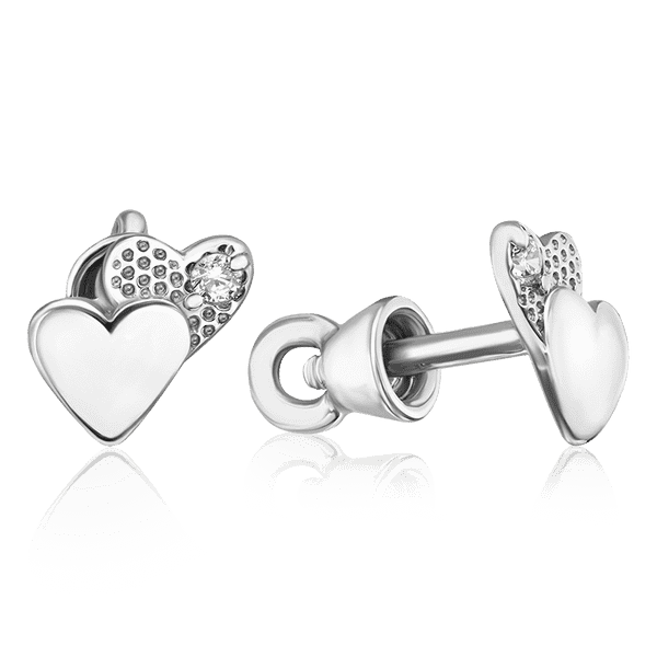 Серьги гвоздики серебряные Сердечка с фианитами 034812 детальное изображение ювелирного изделия Серебряные серьги Серьги гвоздики серебряные Сердечка с фианитами 034812 детальное изображение ювелирного изделия Серебряные серьги