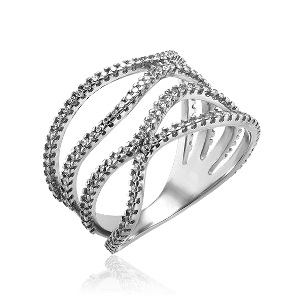 Серебряное кольцо блестящее с фианитами 035032 детальное изображение ювелирного изделия Серебряные кольца