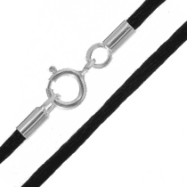 обзорное фото Черный ювелирный шнурок шелковый с серебряной застежкой 035893  Шнурки с серебром