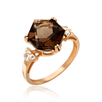 обзорное фото Золотое кольцо с крупным кварцем и фианитами 035778  Золотые кольца