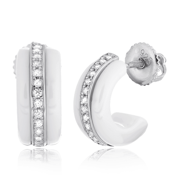 Серебряные серьги-пуссеты из керамики с фианитом 026239 детальное изображение ювелирного изделия Серебряные серьги с камнями Серебряные серьги-пуссеты из керамики с фианитом 026239 детальное изображение ювелирного изделия Серебряные серьги с камнями