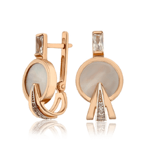 обзорное фото Изысканные золотые серьги с перламутром и фианитами 035256 Золотые серьги обзорное фото Изысканные золотые серьги с перламутром и фианитами 035256  Золотые серьги