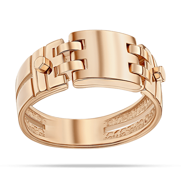 Кольцо с массивной центральной частью и боковыми звеньями как у браслета для часов 040386 детальное изображение ювелирного изделия Золотые кольца без вставок Кольцо с массивной центральной частью и боковыми звеньями как у браслета для часов 040386 детальное изображение ювелирного изделия Золотые кольца без вставок