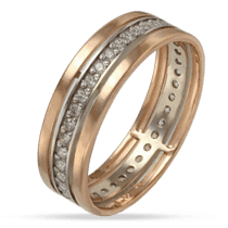 обзорное фото Обручальное кольцо с камнями в комбинированном золоте 035156  Золотые обручальные кольца