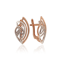 обзорное фото Серьги Листик из красного и белого золота 028891  Золотые серьги без вставок