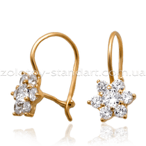 обзорное фото Золотые серьги Цветочки 110142  Серьги с камнями