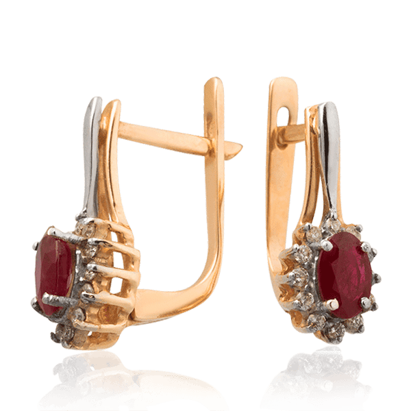 Золотые серьги с рубином и бриллиантом 2842 детальное изображение ювелирного изделия Золотые серьги с рубином