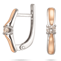 обзорное фото Серьги на английской застежке с бриллиантами в комбинированном золоте 039781  Золотые серьги с бриллиантами