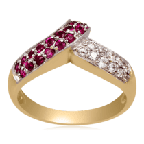обзорное фото Кольцо с бриллиантами и рубинами 210076  Золотые кольца с рубином