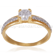 обзорное фото Золотое кольцо с фианитами 11959  Золотые кольца для помолвки с цирконием