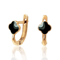 обзорное фото Золотые серьги с английским замком Черный Клевер 033782 Золотые серьги обзорное фото Золотые серьги с английским замком Черный Клевер 033782  Золотые серьги