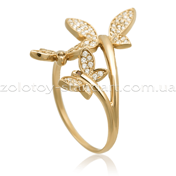 Золотое кольцо Бабочки 008 детальное изображение ювелирного изделия Золотые кольца с фианитом Золотое кольцо Бабочки 008 детальное изображение ювелирного изделия Золотые кольца с фианитом