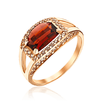 обзорное фото Женское золотое кольцо с гранатом и фианитами 036210 Золотые кольца обзорное фото Женское золотое кольцо с гранатом и фианитами 036210  Золотые кольца