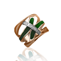обзорное фото Кольцо из золота с зеленой эмалью и фианитами 030832 Эксклюзивные кольца из золота обзорное фото Кольцо из золота с зеленой эмалью и фианитами 030832  Эксклюзивные кольца из золота