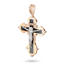 обзорное фото Православный золотой крестик с черной эмалью 031578 Декоративные золотые крестики обзорное фото Православный золотой крестик с черной эмалью 031578  Декоративные золотые крестики