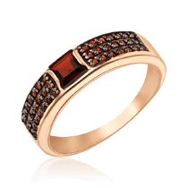 обзорное фото Золотое кольцо с гранатом и фианитами 035213 Золотые кольца обзорное фото Золотое кольцо с гранатом и фианитами 035213  Золотые кольца