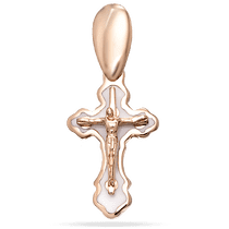 обзорное фото Золотой крестик с белой эмалью 250046Е Детский золотой крестик обзорное фото Золотой крестик с белой эмалью 250046Е  Детский золотой крестик