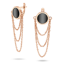 обзорное фото Золотые серьги с чёрным агатом и цепочками Fashion 041166  Золотые серьги с агатом