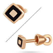 обзорное фото Золотая одинарная (моно) серьга гвоздик с черной эмалью 585 пробы 039344 Золотые одинарные серьги обзорное фото Золотая одинарная (моно) серьга гвоздик с черной эмалью 585 пробы 039344  Золотые одинарные серьги