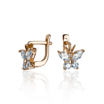 обзорное фото Золотые серьги для девочки Бабочка с фианитами 032167  Серьги с камнями