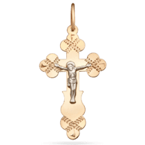 обзорное фото Золотой крестик Спаси и Сохрани без вставок 038968  Золотые крестики православные