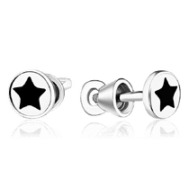 обзорное фото Серебряные пусеты Звездочка с черной эмалью 035110  Серебряные серьги