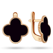 обзорное фото Золотые серьги с черной эмалью 036148 Золотые серьги обзорное фото Золотые серьги с черной эмалью 036148  Золотые серьги