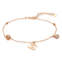 обзорное фото Золотой браслет на руку с ажурным шариком, фианитом и подвеской 036796  Золотые браслеты