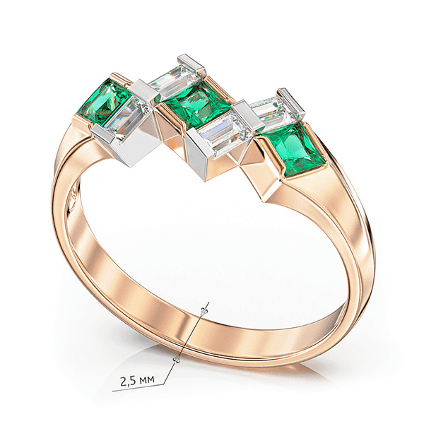 Комбинированное асимметричное кольцо с изумрудами и бриллиантами дооставка по Киеву купить 