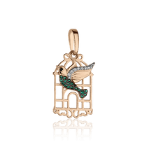 обзорное фото Золотой кулон Сказочная птица с фианитами 028258  Золотые кулоны с фианитом